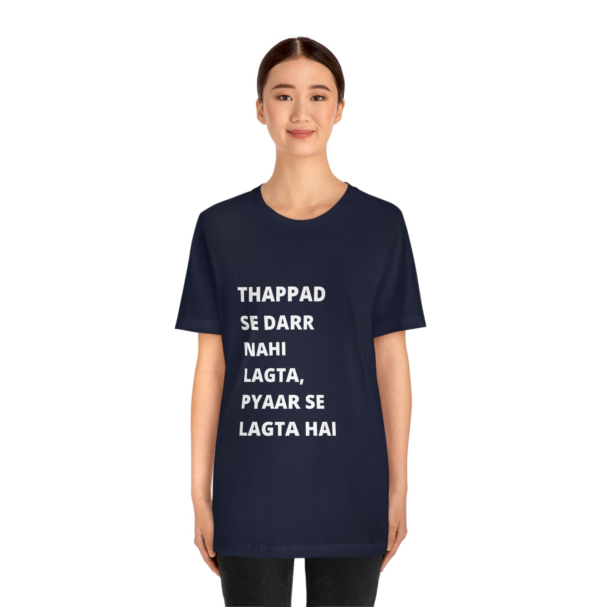 Thappad se darr nahi lagta pyaar se lagta hai Unisex Jersey Short Sleeve Tee - Urban Chic