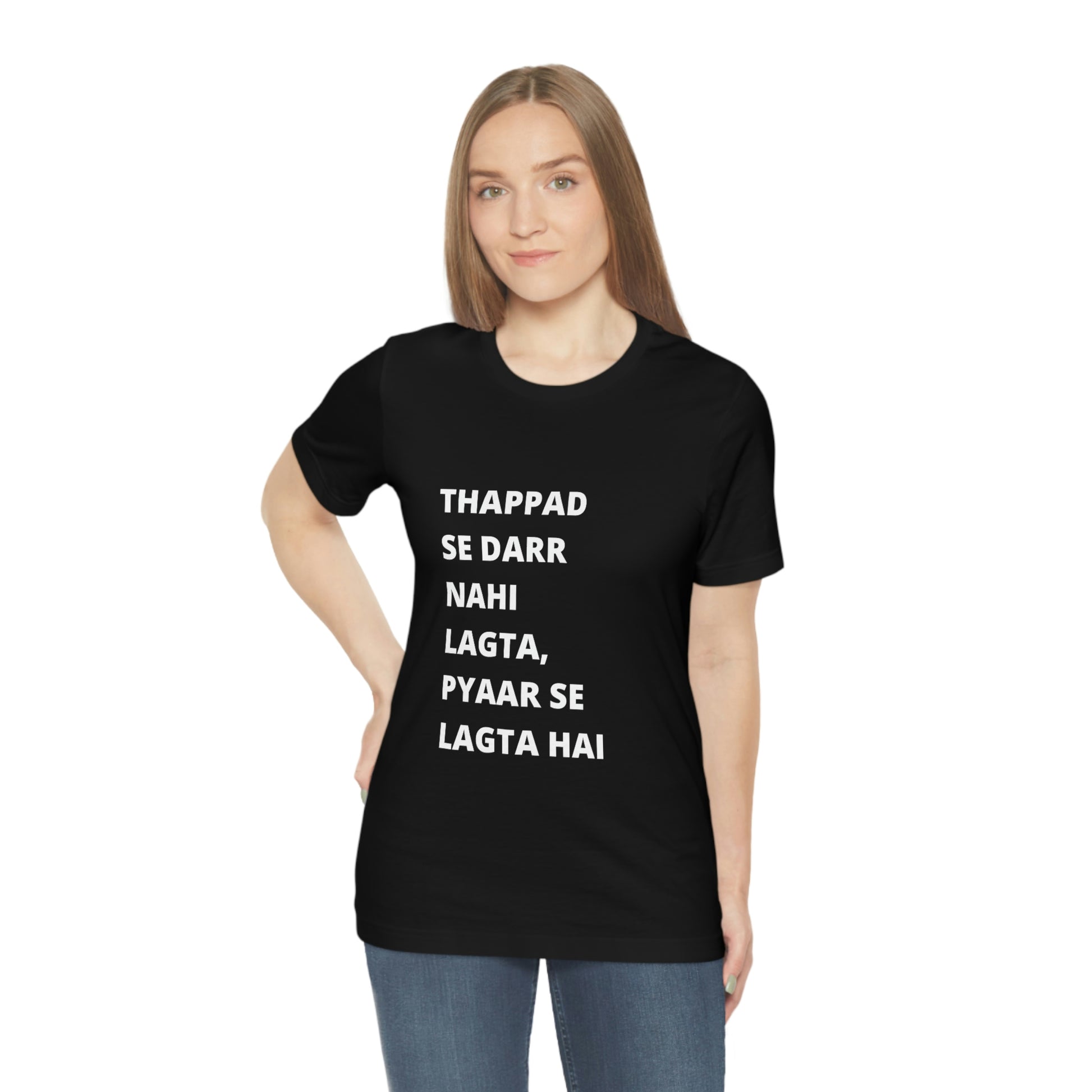 Thappad se darr nahi lagta pyaar se lagta hai Unisex Jersey Short Sleeve Tee - Urban Chic