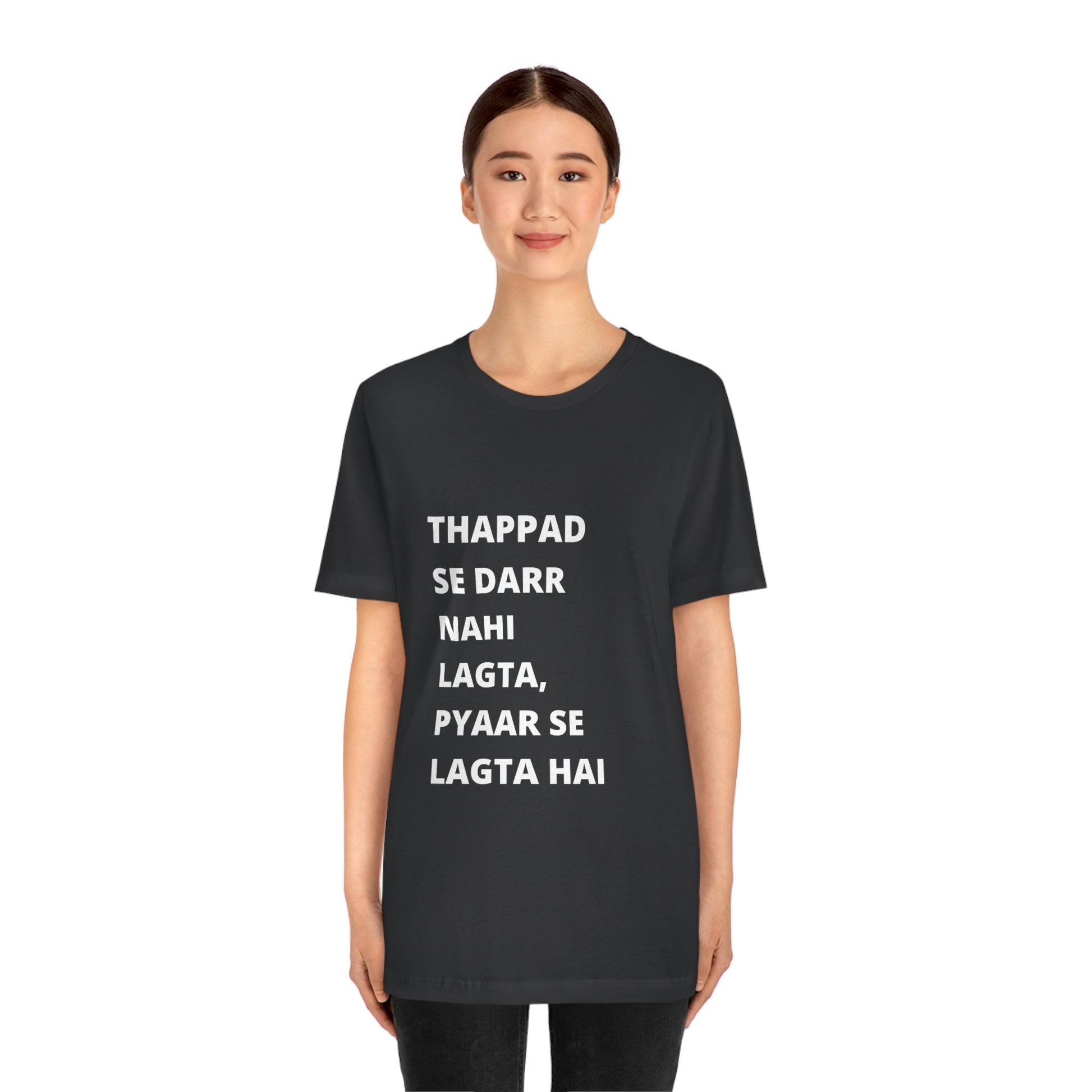 Thappad se darr nahi lagta pyaar se lagta hai Unisex Jersey Short Sleeve Tee - Urban Chic