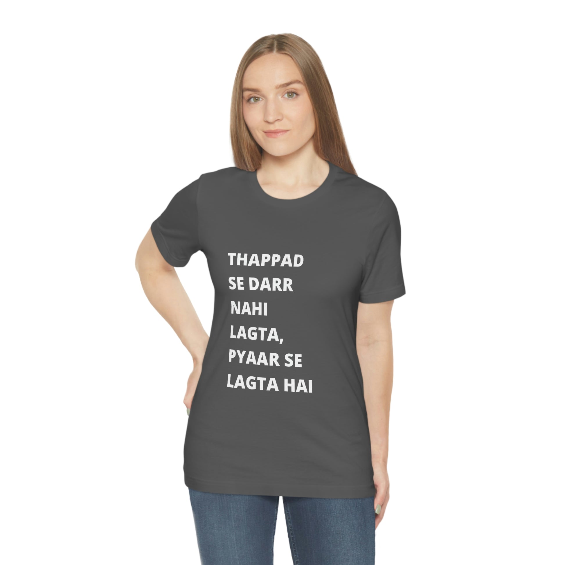 Thappad se darr nahi lagta pyaar se lagta hai Unisex Jersey Short Sleeve Tee - Urban Chic