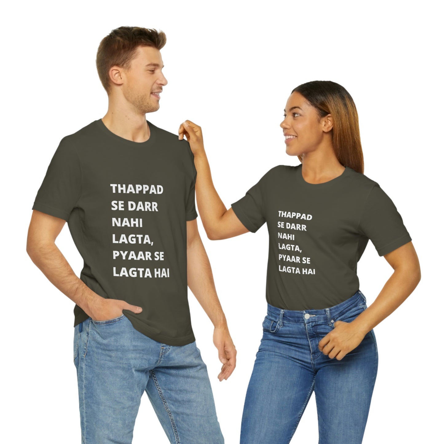 Thappad se darr nahi lagta pyaar se lagta hai Unisex Jersey Short Sleeve Tee - Urban Chic