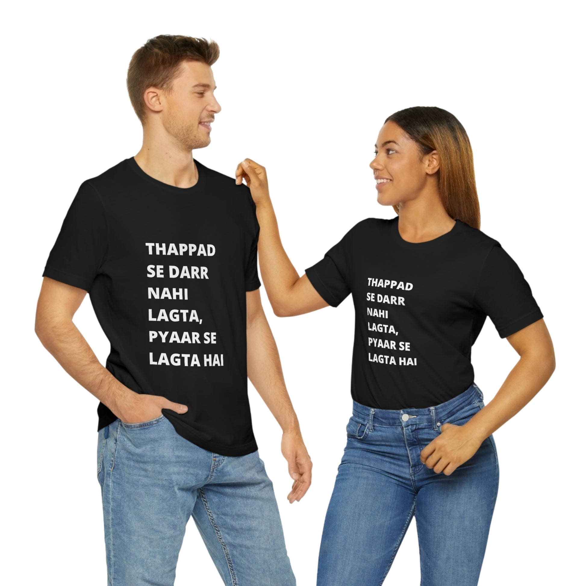 Thappad se darr nahi lagta pyaar se lagta hai Unisex Jersey Short Sleeve Tee - Urban Chic