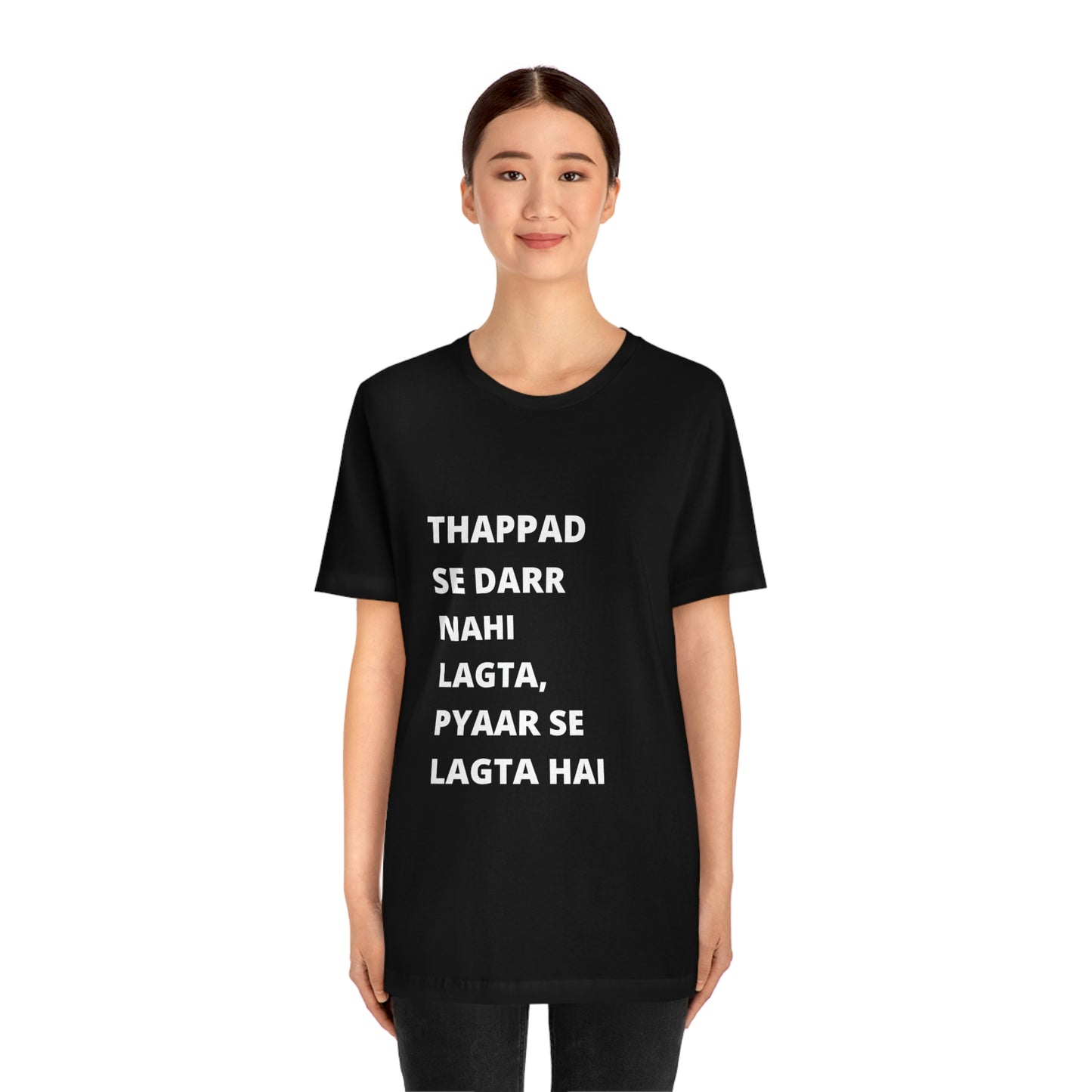 Thappad se darr nahi lagta pyaar se lagta hai Unisex Jersey Short Sleeve Tee - Urban Chic