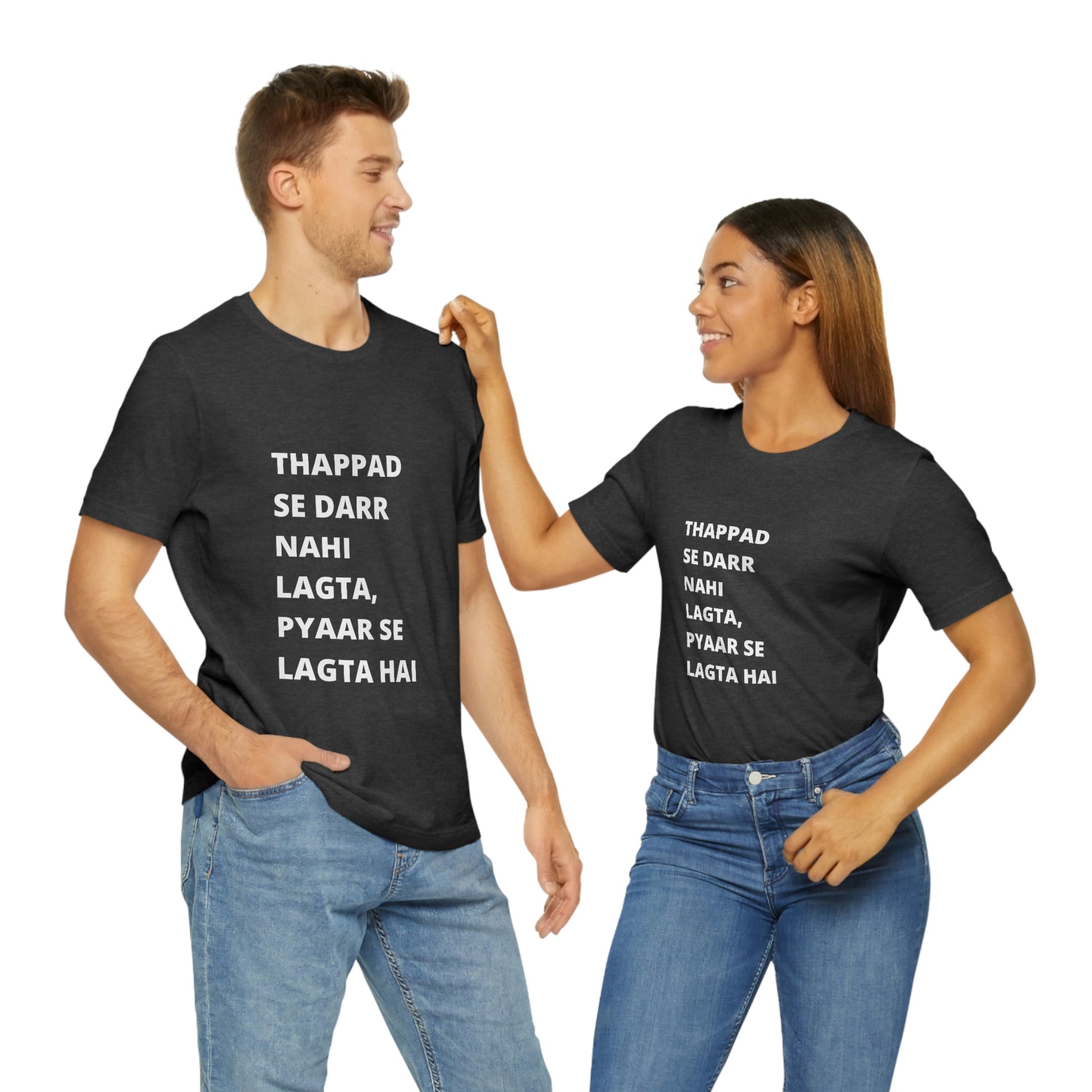 Thappad se darr nahi lagta pyaar se lagta hai Unisex Jersey Short Sleeve Tee - Urban Chic